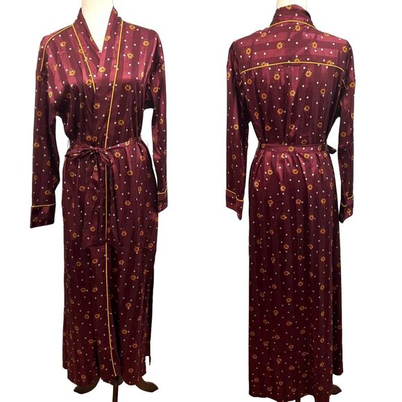 Free People Satin Long Robe Pajama Party in Wine Combo Floral | Size: Small NWT - Picture 1 of 7